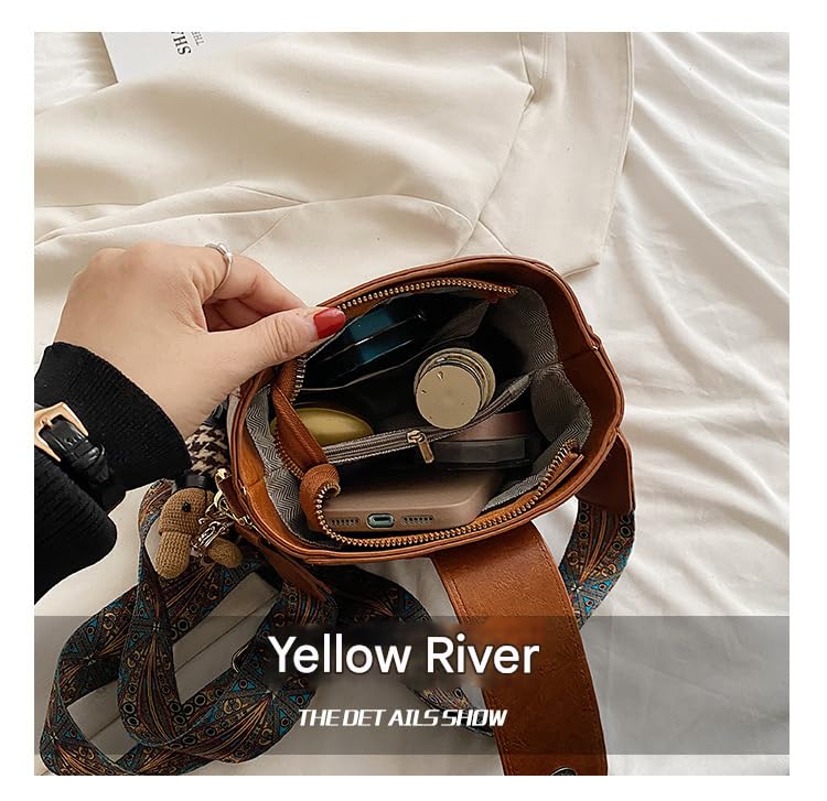 Image of Women PU Retro bucket Handbag | Shoulder Bag | Messenger Bag (Dark Brown)