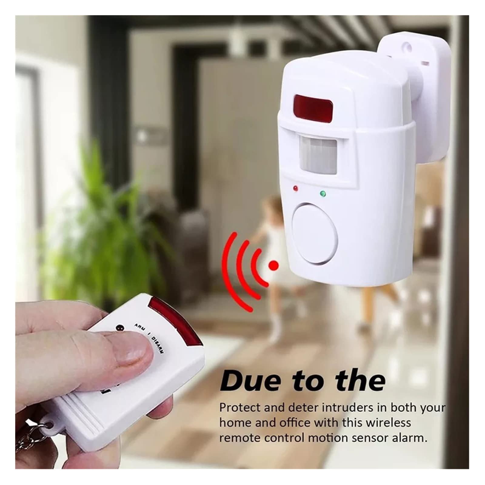 Sistema di Allarme, di allarme PIR con sensore a infrarossi, 2 telecomandi wireless for la sicurezza domestica, antifurto rilevatore movimento, sirena da 105 dB