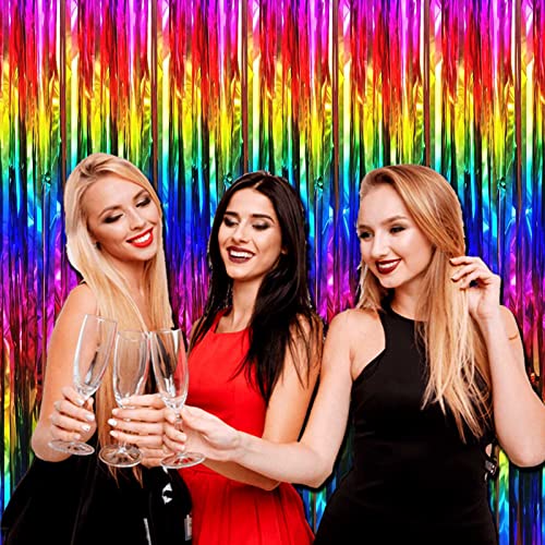8 Pack Rainbow Tinsel Foil Fringe Curtain Backdrop, 3.28Ft X 8.2Ft Metallic Streamers For Photo Booth Birthday Wedding Bridal Shower Bachelorette New Year Party Thanksgiving Christmas Decorations #TOP6