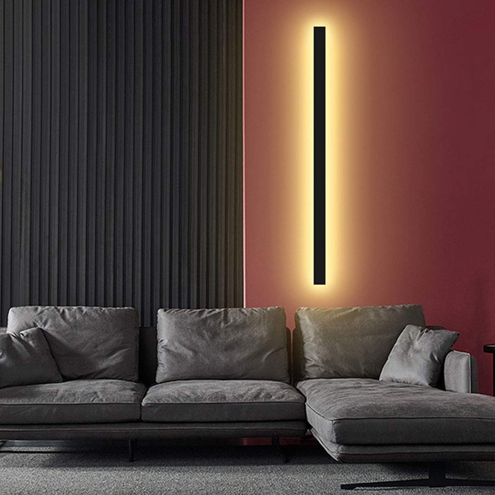 HYJAUSXB Minimalist 24W Black LED Wall Sconce 80CM Long Warm White Light Strip for Bedroom Corridor Stair Nightstand - Modern Aluminum Indoor Lighting