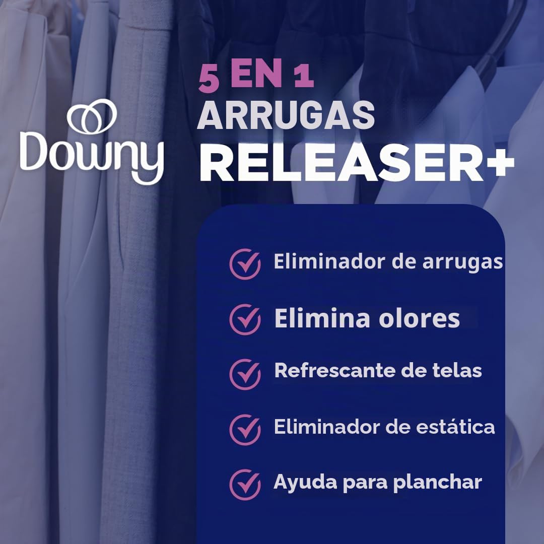 Downy Spray liberador de arrugas, spray todo en uno, eliminador de olores, removedor de estática, refrescante de tela y ayuda de planchado para ropa, 33.8 onzas líquidas, aroma fresco ligero