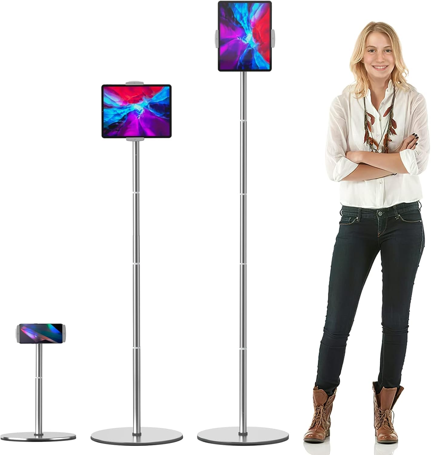 OATSBASF Heavy-Duty Tablet Floor Stand - 66 1 Height-Adjustable Overhead Bed Phone Tablet Holder Fits 4 7-12 9