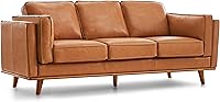 Valencia Artisan 88" Italian Nappa Leather Sofa Cognac Tan - Full Grain Leather Couch with Mahogany Wood Base & Plush Comfort