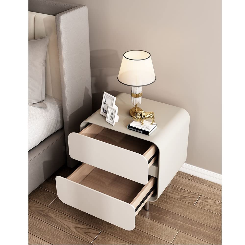 Bedside Leren Nachtkastje met 2 Laden Modern Minimalistisch Vierkant Nachtkastje 40/45/50cm Thuis Woonkamer Hout Kleine Opbergkast Bijzettafel Bed