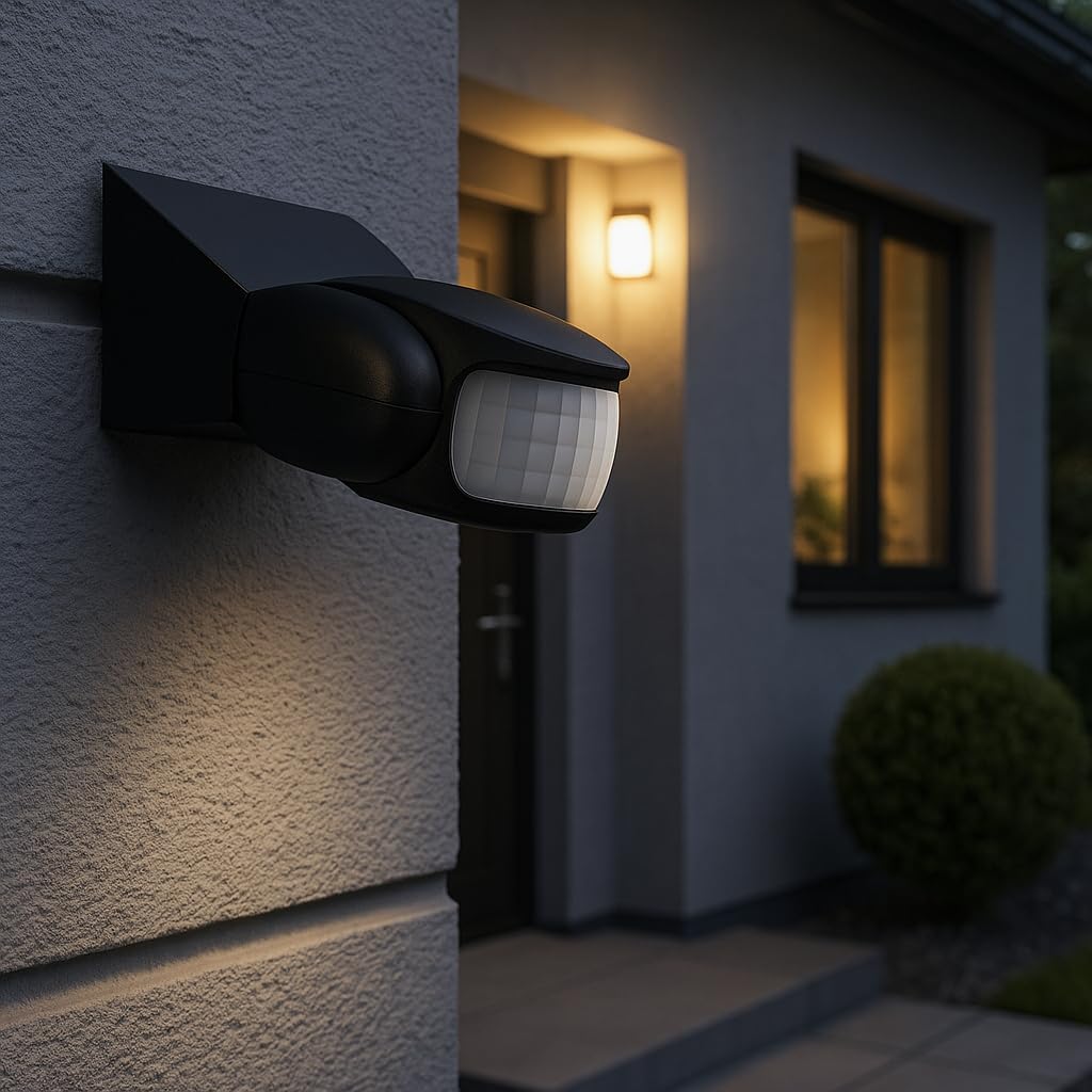 Kanlux ALER-N - Sensor de movimiento PIR negro para exteriores | IP65 impermeable | Montaje en pared | Rango de 12 m | Detector de movimiento para luces de seguridad | Sensor infrarrojo | Ahorro de