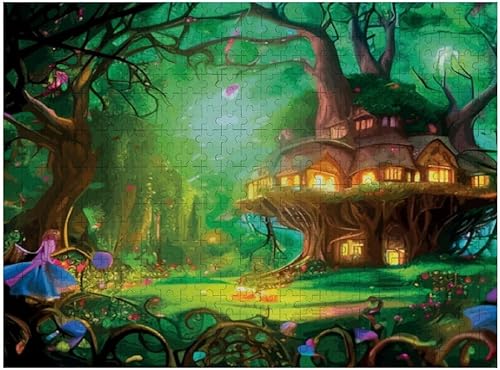 Kuizee Jigsaw Puzzle 1000 Pieces Puzzle for Adults Fairytale Forest House Magic School Kids Teens Educational Intellectual Decompressing Funny