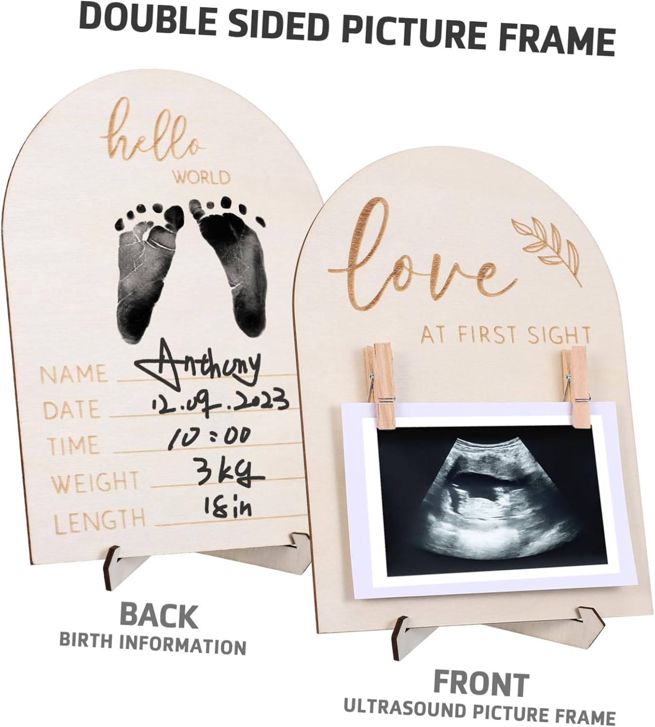 OUNONA Wooden Sonogram Picture Frame for Photos Sturdy Nursery Decor Keepsake Easy to Clean