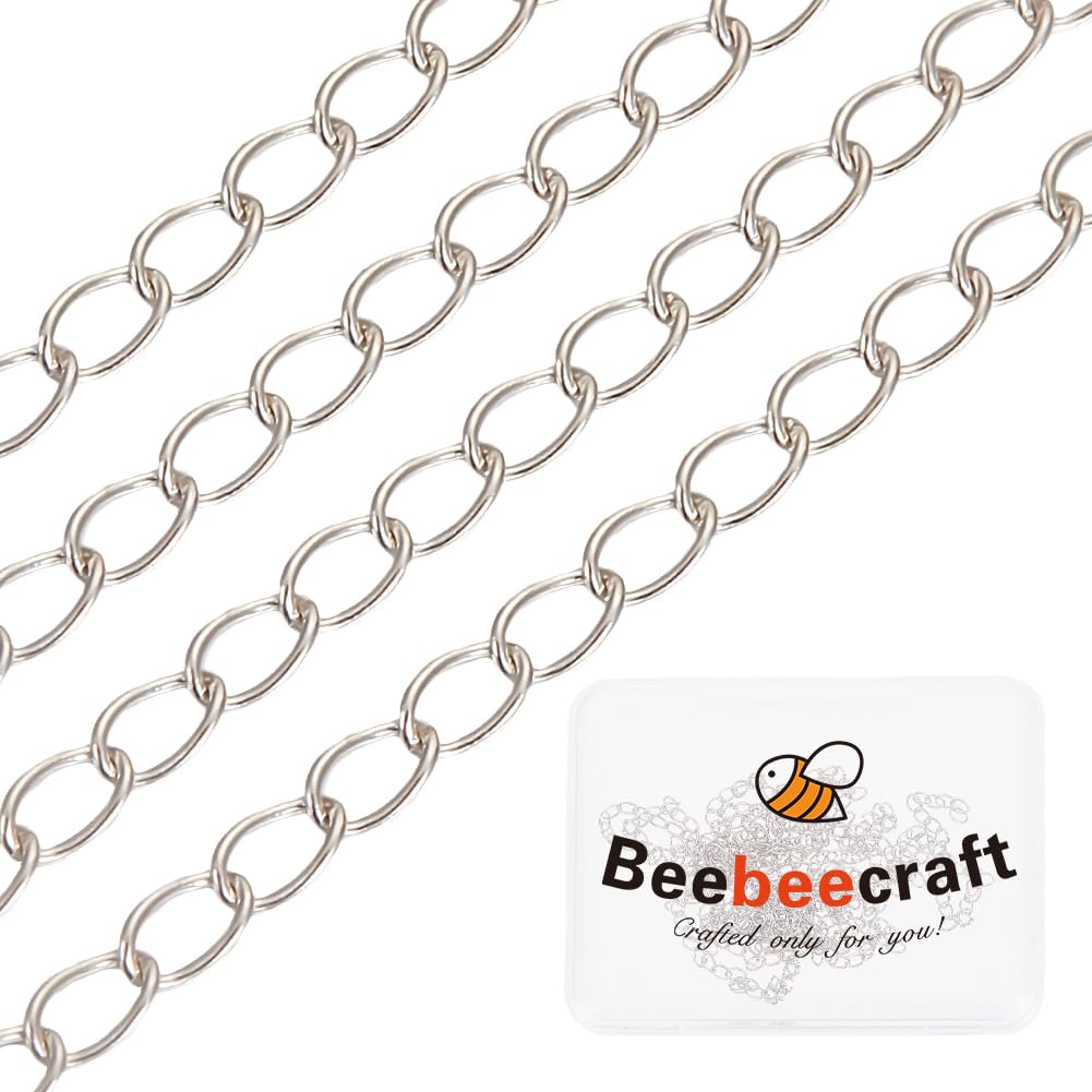 Beebeecraft 1 scatola di Catene Barbazzale Da 1 m, Catena Piatta In Argento Sterling, Sfusa per La Creazione di Gioielli