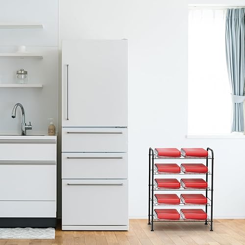 Miniatura 7 de Organizador de botellas de agua de 5 niveles, estante de almacenamiento de botellas de agua, dispensador de latas de bebidas de metal para despensa,