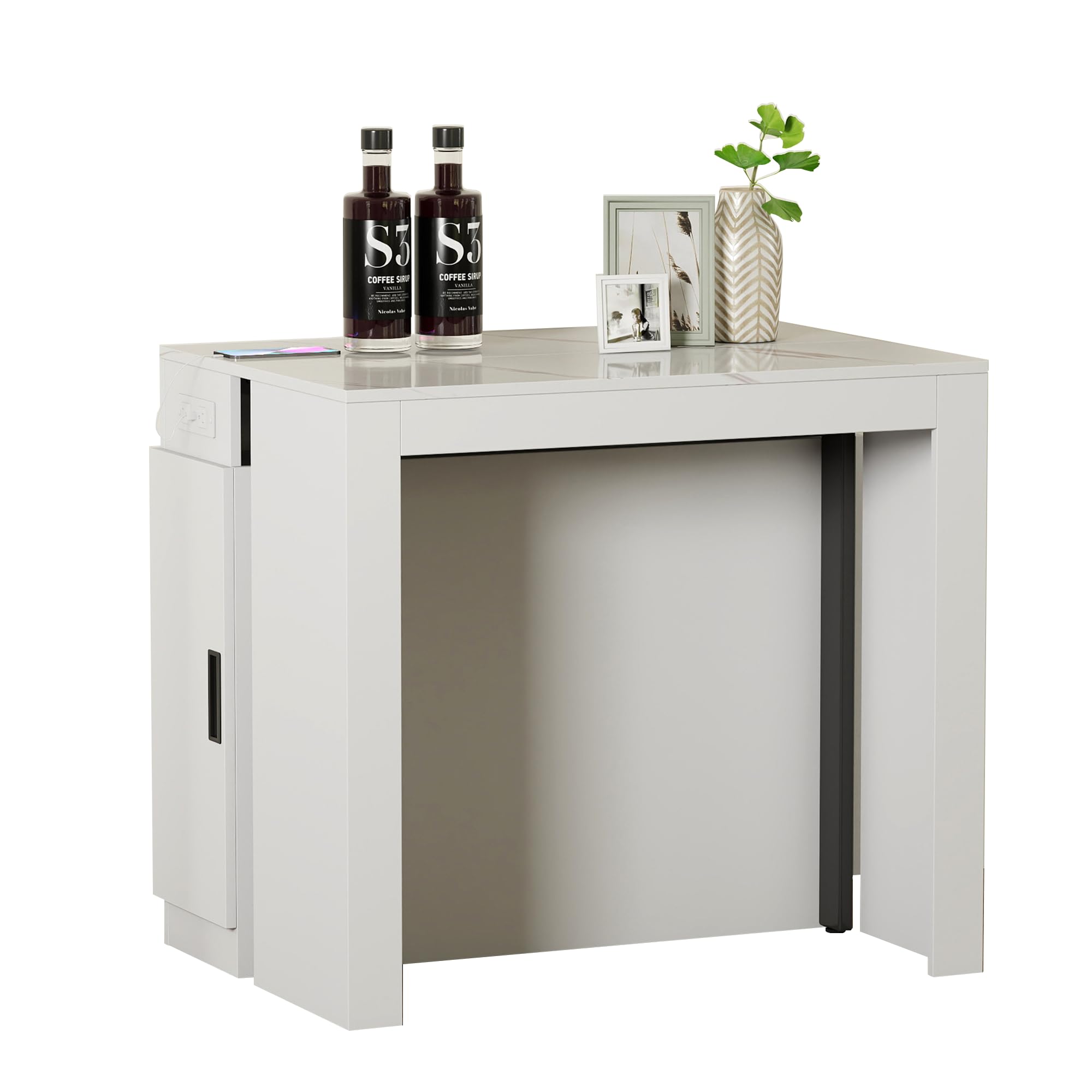 HOMBIX Transformer Dining Table, Expandable Console Table with Outlet & Storage, Extendable Folding Table for 10-12 People, Space Saving Modern Dining