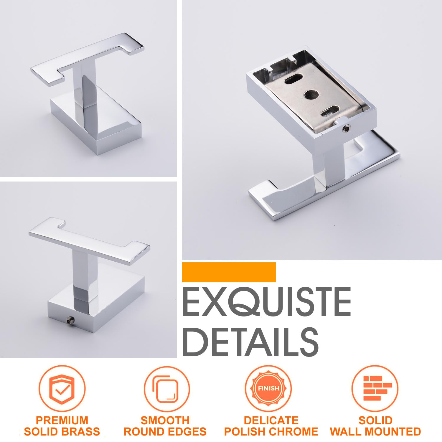 Beelee Moderno gancho cromado doble resistente para abrigo/toalla montado en la pared, latón, accesorios de baño BA9203
