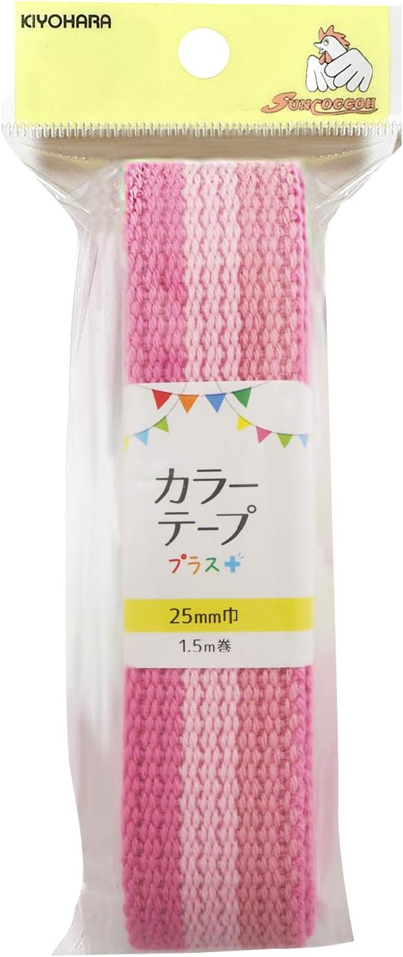 KIYOHARA SUN56-323 Sankokko Color Tape Plus Stripe, 1.0 inches (25 mm), Pink, 4.9 ft (1.5 m)