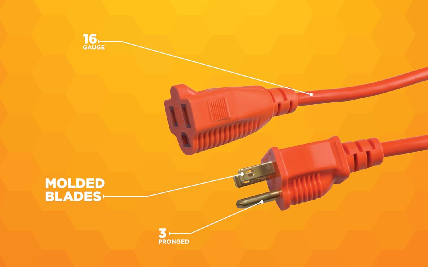 Southwire Outdoor Extension Cord - Standard Power for Lawn & Garden Equipment - Flexible Vinyl Jacket - Bright Orange - UL Listed - SJTW Rated - 16/3 - 25 Foot Length
