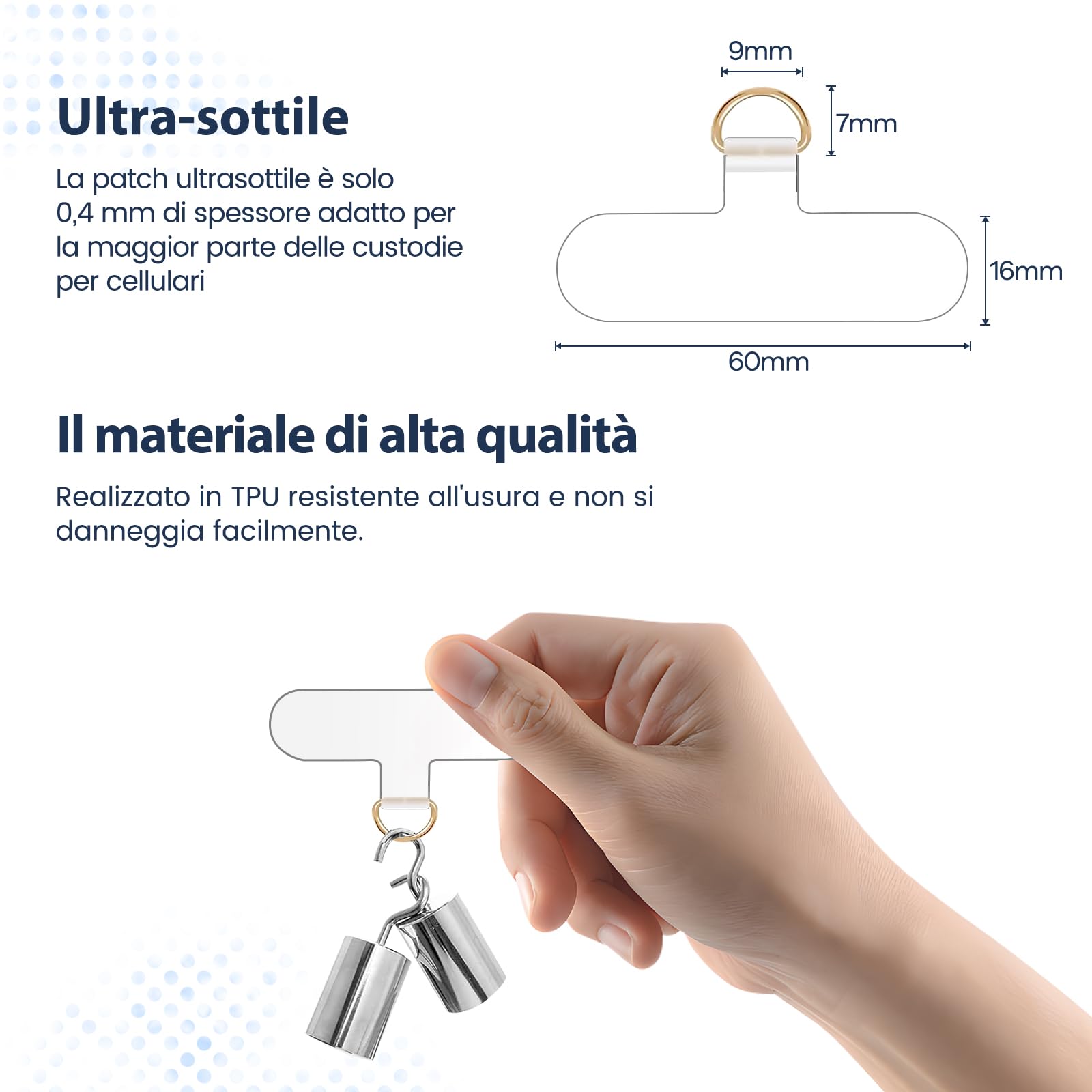 caslord Cordino per Cellulare*1, Trasparente Patch Universali*2, Adatto a Tutti Gli Smartphone, Cinturino per Cellulare Abbinabile a Qualsiasi Custodia, Regolabile e Rimovibile - Nero