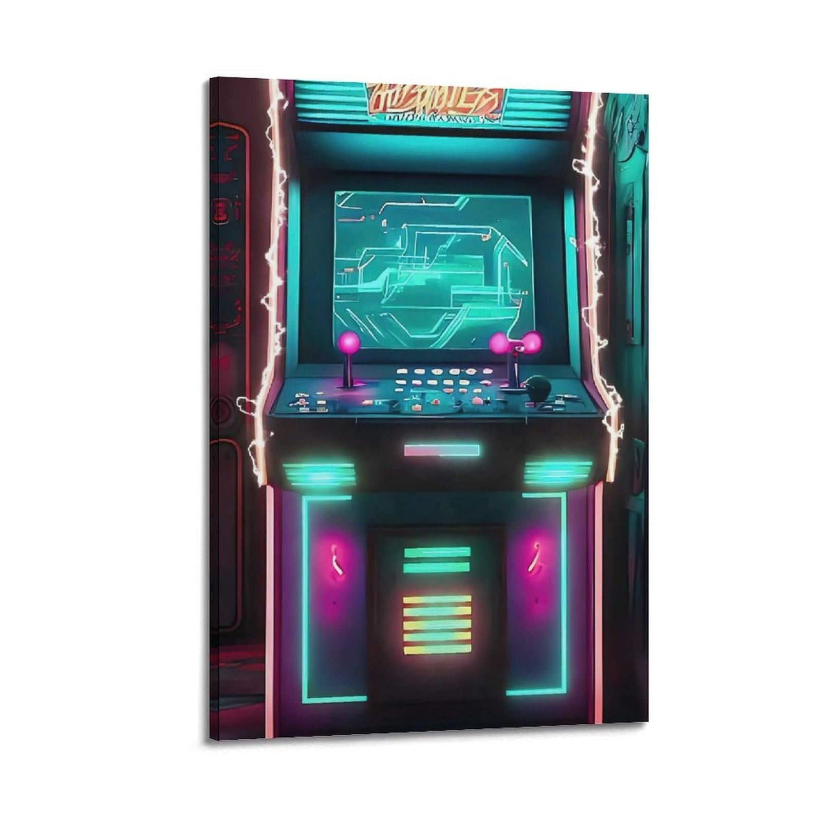 Stampa artistica da parete moderna su tela, poster di videogiochi, macchina arcade al neon, pittura creativa su tela, 40 x 60 cm, con cornice