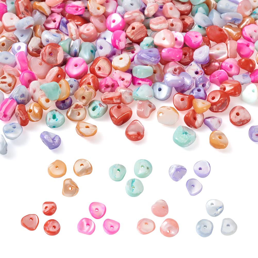 Cheriswelry 280Pcs Natural Freshwater Shell Beads Dyed Natural Shell Chips Beads Mixed Color for Summer DIY Bracelet Necklace Jewelry Making