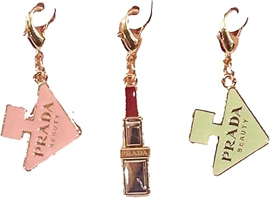 Prada Beauty Triangle Lipstick Metal Logo Gift Small Charm - 3 Charms included. Perfect for keys chains bags necklaces 1168