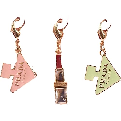 Prada Beauty Triangle Lipstick Metal Logo Gift Small Charm - 3 Charms included. Perfect for keys chains bags necklaces (1168)