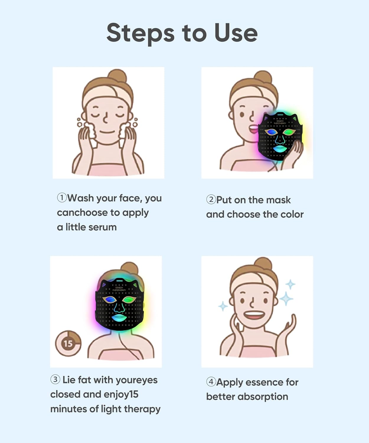 Red Light Therapy for Face, Led Face Mask Light Therapy, 7 Colors LED Face Mask Light Therapy At Home, Black