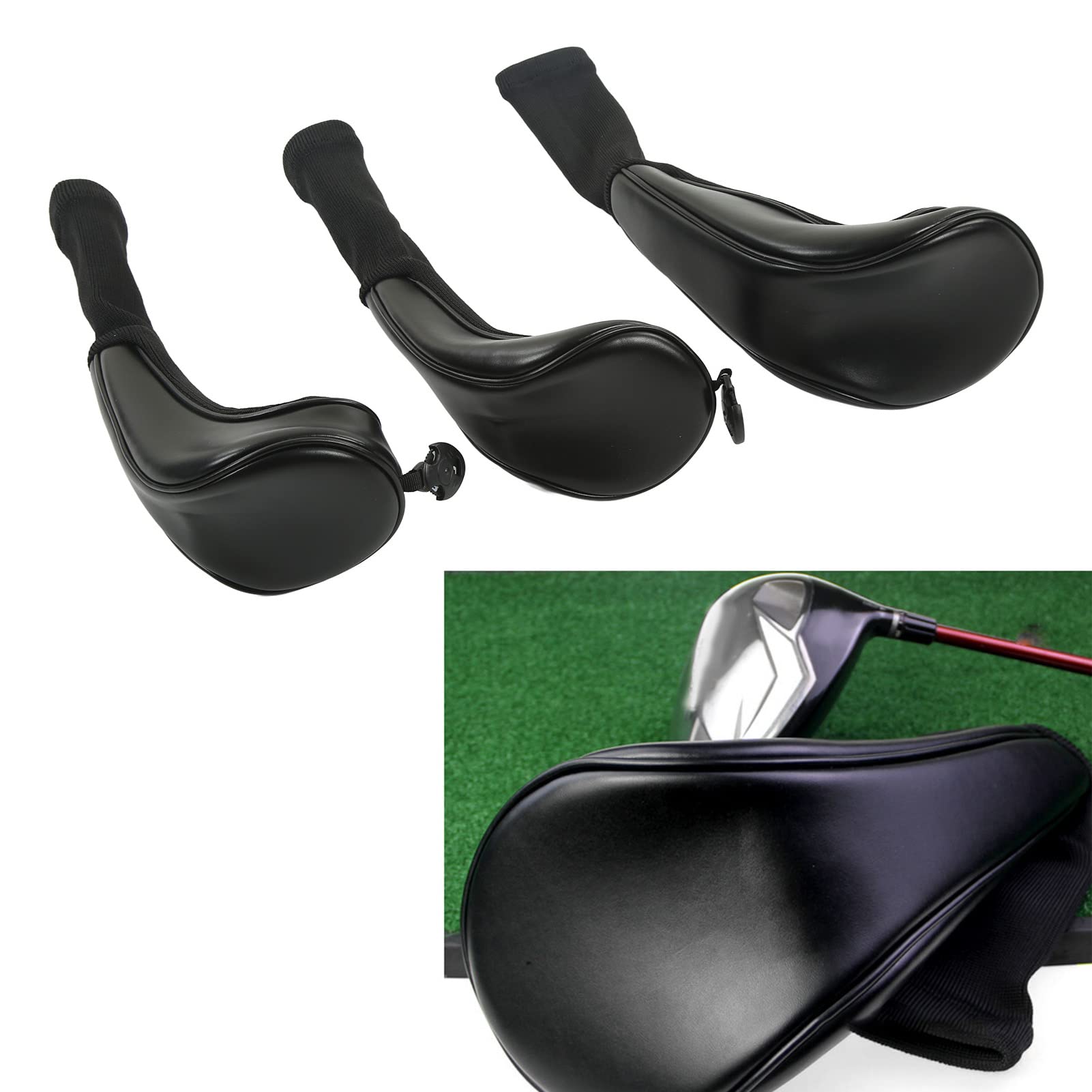 Cover Per Testa in Legno, Copricapo in Legno, Copri Per Mazze da Golf 3 Pezzi Copertura Per Palo in Legno Per Golf in Bianco, Copricapo in Legno, in PU, Impermeabile, in Nylon Elastico, Copricapo N. 1