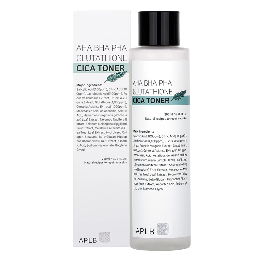 APLB AHA BHA PHA Glutathione CICA Toner 6.76 FL.OZ/Korean Skin Care, Hydration, Exfoliation, Soothing Calming
