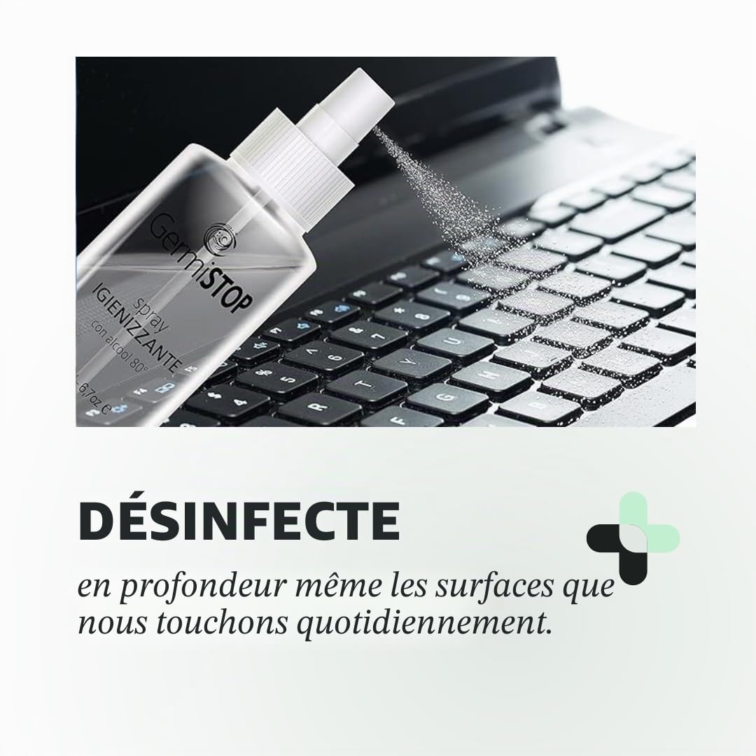 Désinfectant mains 10 x 200 ml avec alcool 80 % et glycérine, spray désinfectant pour surfaces avec formule potentialisée