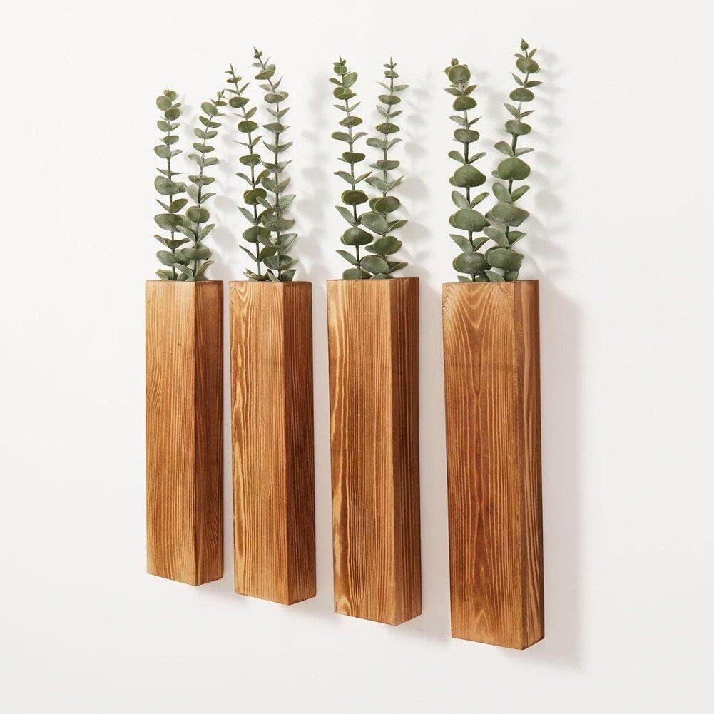 Wandpflanzgefäß Aus Holz, 4 Stück, Hängende Pflanzgefäße Aus Holz Für Trockenblumen Und Künstliches Grün, Zimmerpflanzenhalter, Wandvase Für Zuhause, Wohnzimmer, Dekoration