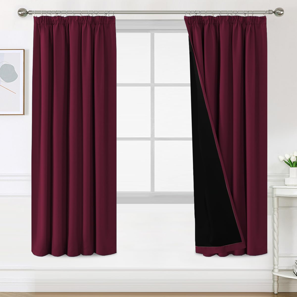 H.Versailtex 100% Pencil Pleat Blackout Curtains, Thermal Insulated Black Out Curtains with Lining, W46x L72 Inch, 2 Panels, Burgundy — image 1