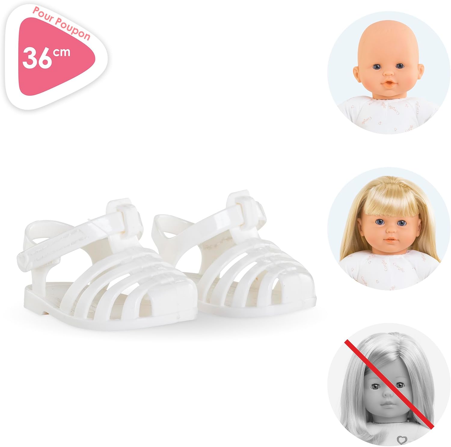 Corolle White Sandals Baby Doll Outfit Accessory - Mon Grand Poupon Clothes and Accessories fit 14" Dolls, for Kids Ages 3 Years and up