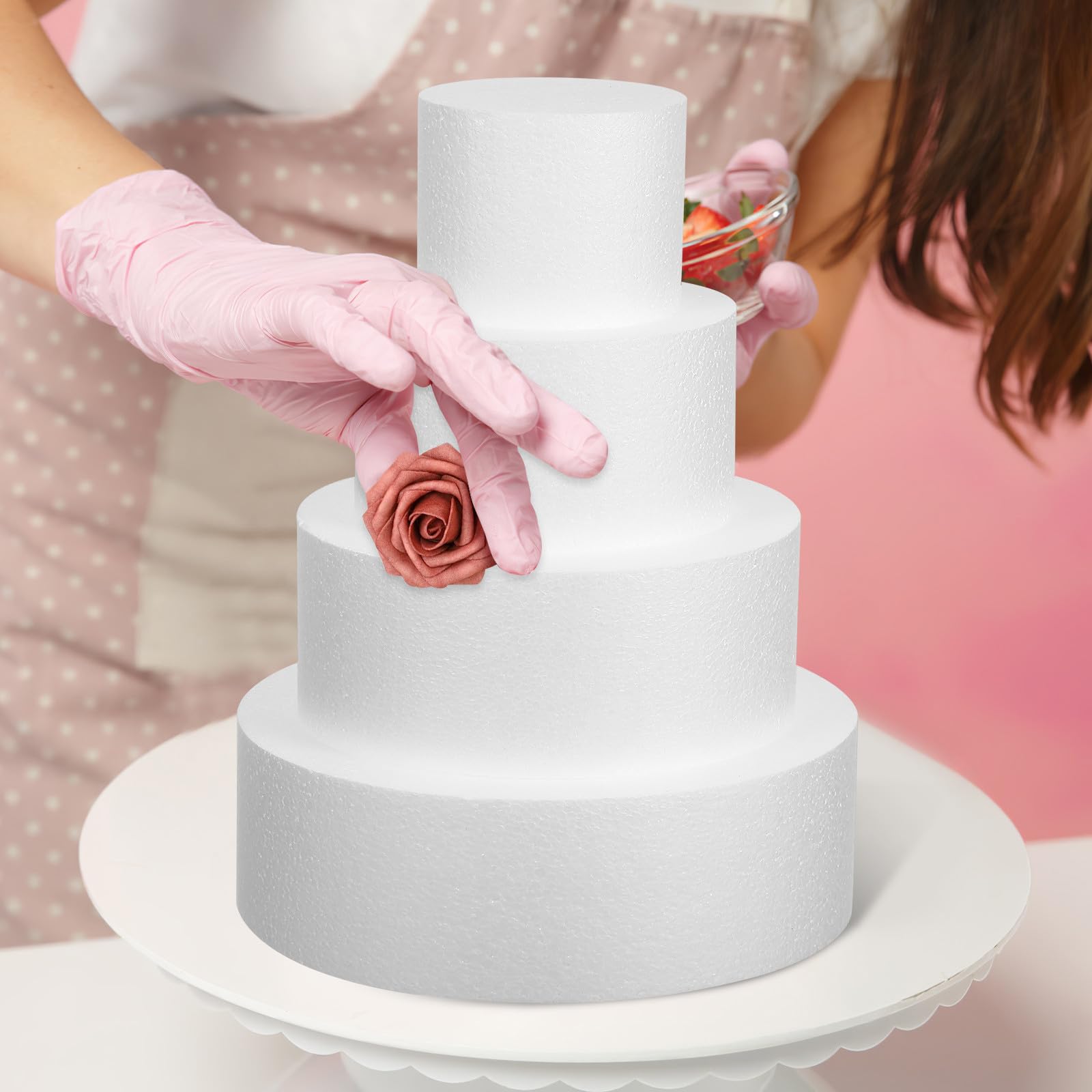 EXCEART Set di 4 Manichini per Torte di Schiuma Rotonde, Stampi per Torte Nuziali Riutilizzabili Superficie Liscia, Dimensioni Multiple per Decorazioni e Addestramento in Cucina,