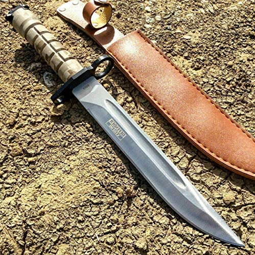 14" Survival Desert Camo Bayonet Rambo Hunting Knife Ultra Sharp Fixed Blade Knife Tactical Bone Edge Camping Survival Pocket Knives