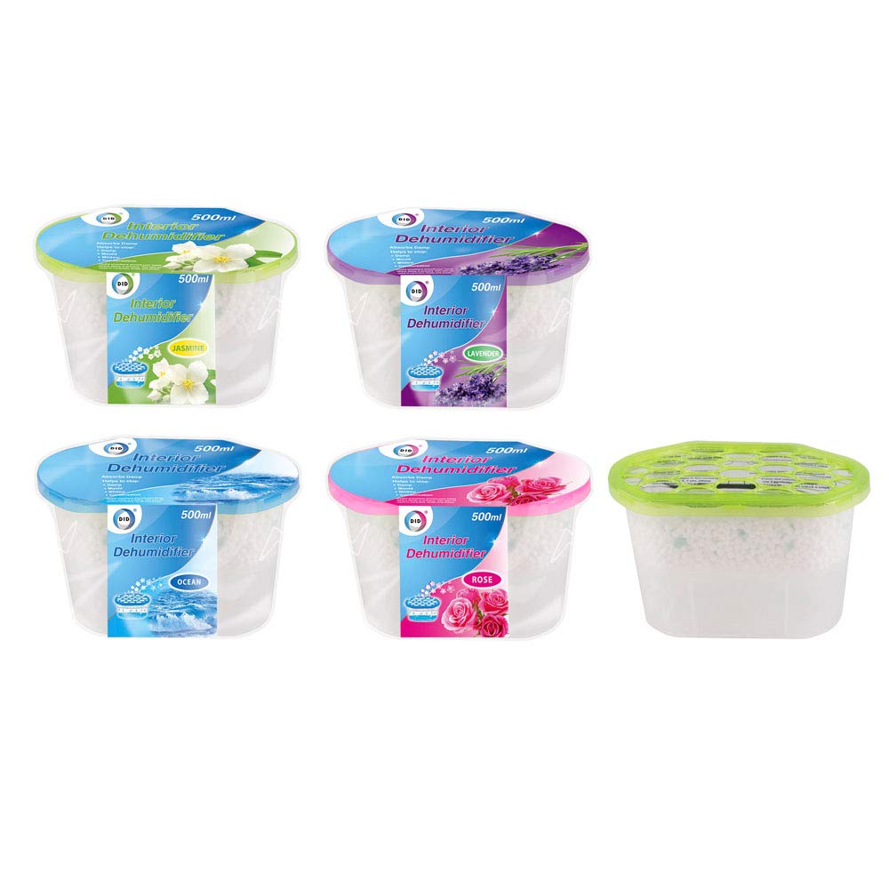 Interior Dehumidifier 300g (Pack of 4 - Scented) Moisture Absorber, Air Freshener and Odour Remover for Home, Kitchen, Wardrobe, Car, Cupboards - 500ml