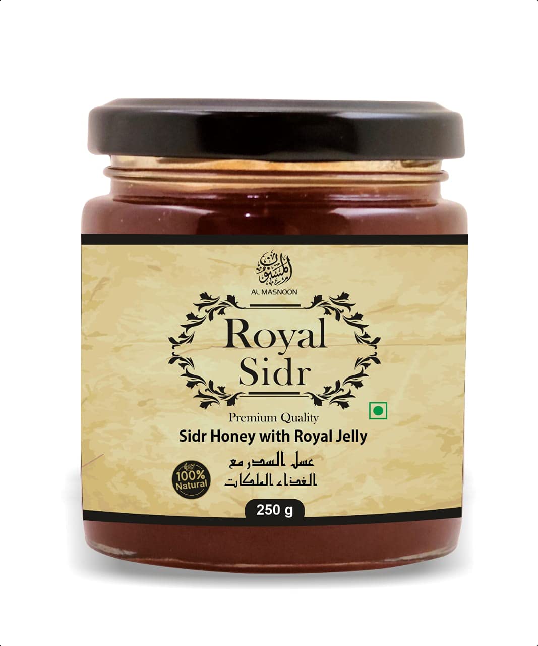 Al Masnoon Sidr Honey with Royal Jelly - 250g Pack of 1, Premium Natural Honey Infused with Royal Jelly for Enhanced Health Benefits and Exquisite Flavor