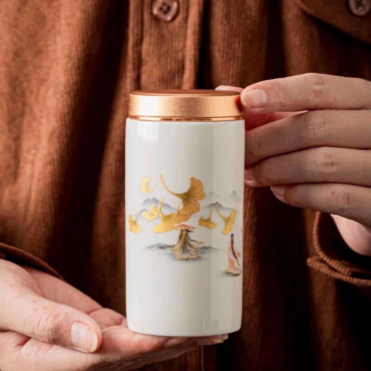 Mutton-fat Jade White Porcelain Tea Canister, 150ml 5.1oz, Portable Mini Sealed Jar Storage Tank