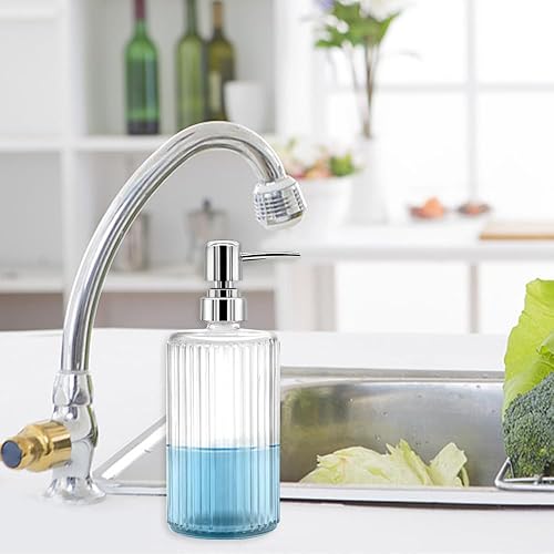 Miniatura 4 de Dispensador de jabón de vidrio, botella de vidrio transparente acanalado de 17 onzas con bomba de acero inoxidable 304, dispensador de jabón