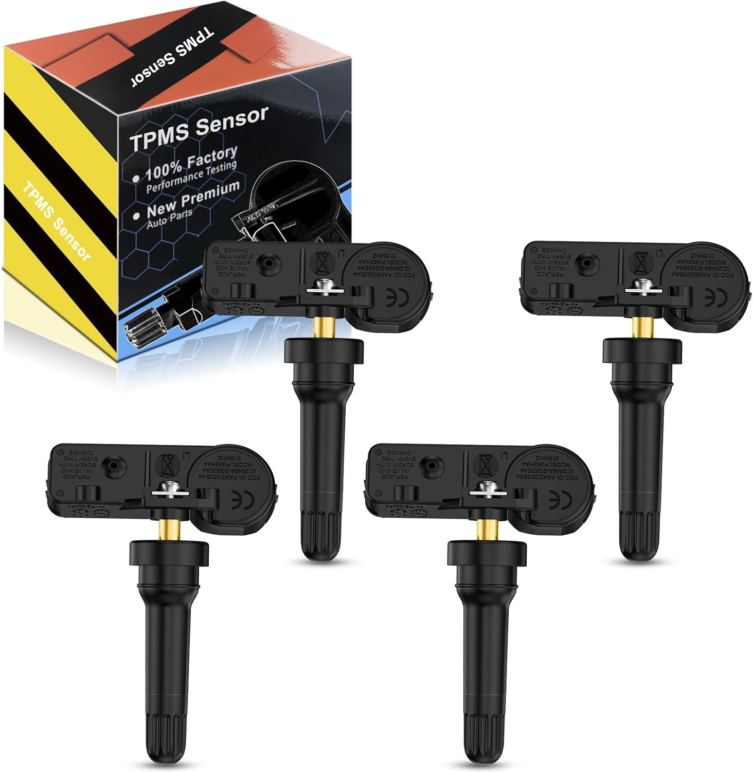 56029319AB TPMS Sensor Pre-Programmed Fit for:-Jeep Wrangler 2008-2012 Grand Cherokee Compass for:-Dodge Charger Durango for:-Ram 1500 for:-Chrysler 200 Tire Pressure Sensor 315MHz (4 Pack)