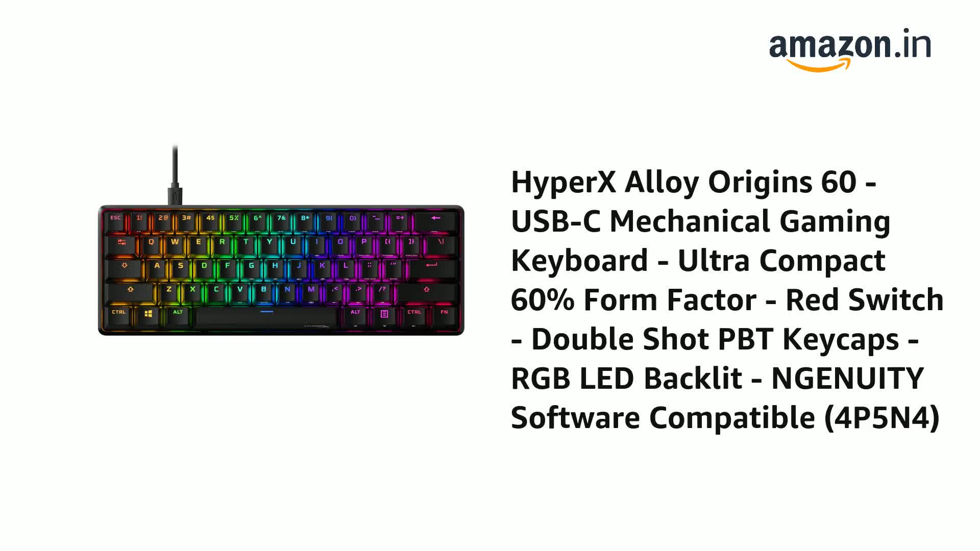 Amazon.in: Buy HyperX Alloy Origins 60 - USB-C Mechanical Gaming