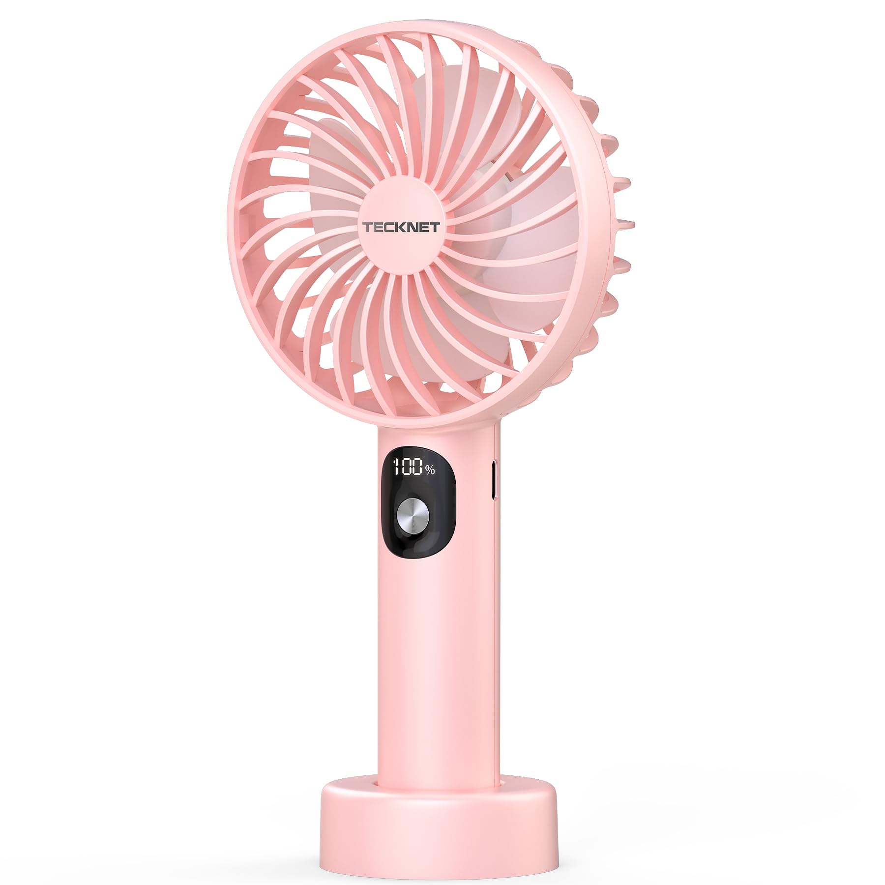TECKNET Handheld Fan, Portable USB Hand Held Fan Rechargeable with LED Display, Mini hand fan 3 Speed Battery Operated Detachable Base Cooling Desk fans handheld for Home Office Bedroom Outdoor