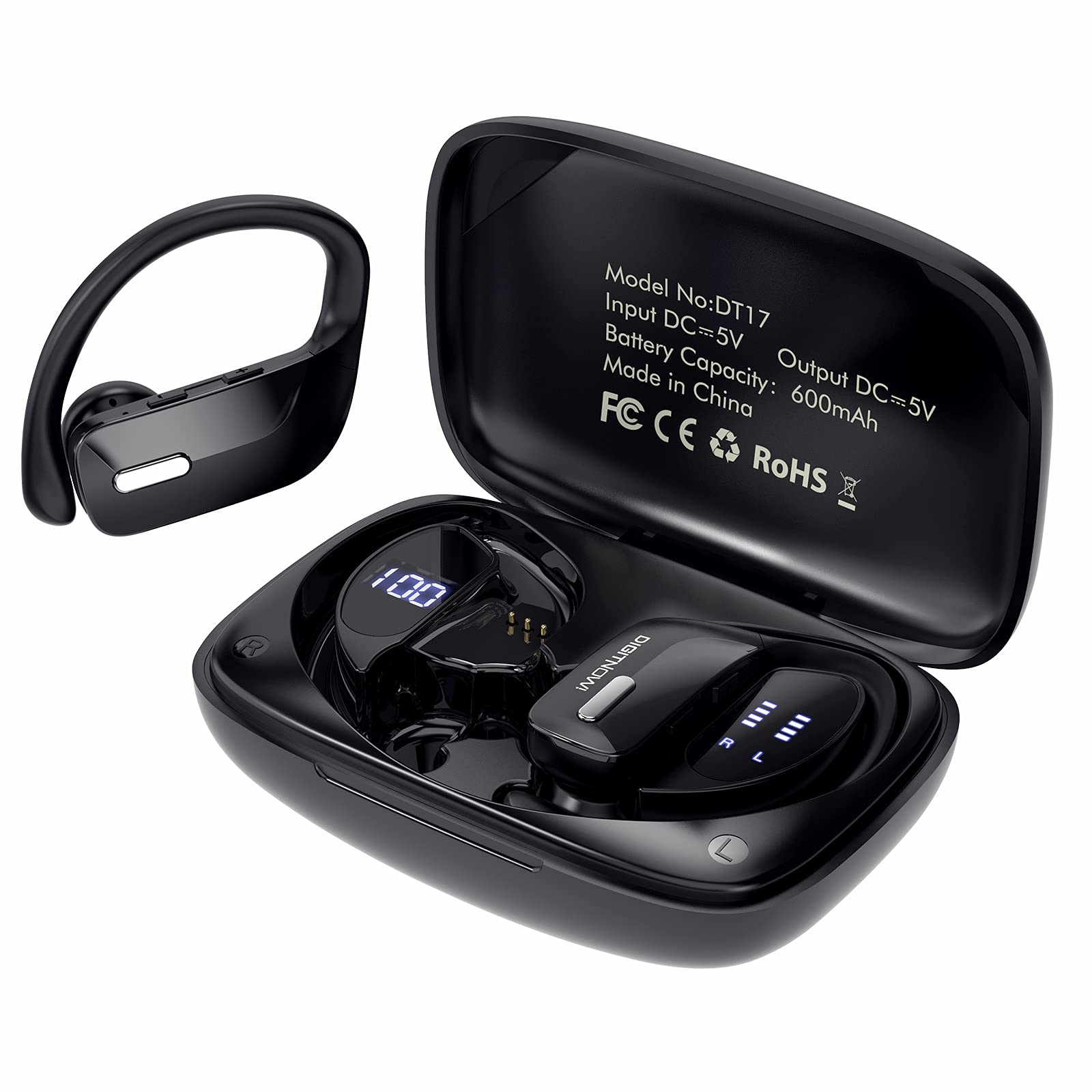 Wireless Earbuds, DIGITNOW! Bluetooth 5.0 Headphones, 48Hrs Play Time LED Display In-Ear Earphones Built in Mic Deep Bass Stereo in Ear IPX5 Waterproof Headset for Sports Workout Running