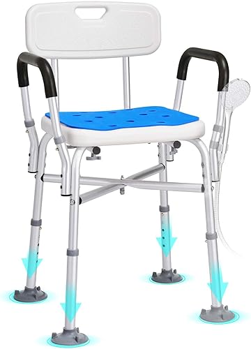 Miniatura 9 de VEVOR Silla de ducha con brazos y respaldo acolchados, taburete de ducha con barra transversal reforzada, silla de ducha para bañera interior de