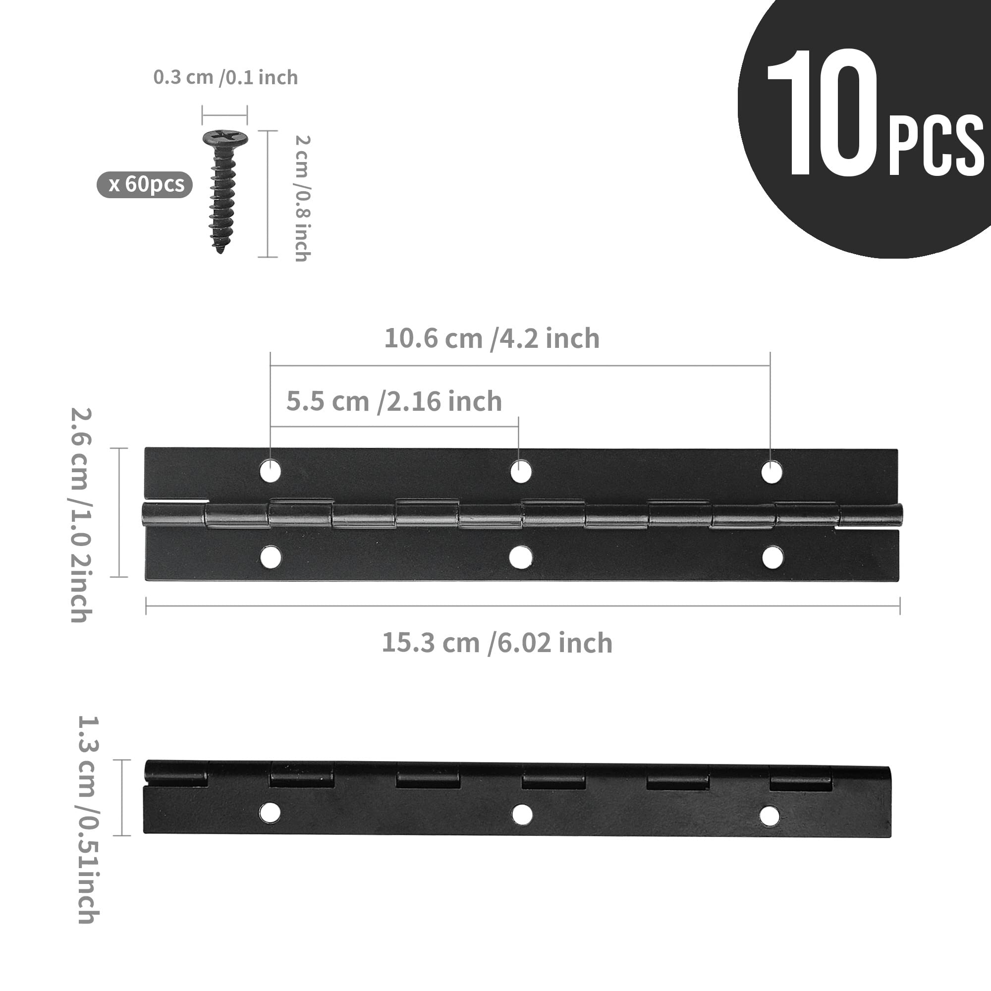 WeeGoo 10Pcs Piano Hinges Black 6 Inch Piano Metal Hinge with 60 Screws Heavy Duty Piano Hinge for Pianos Cabinet Wood Doors Windows Boats - Image 2