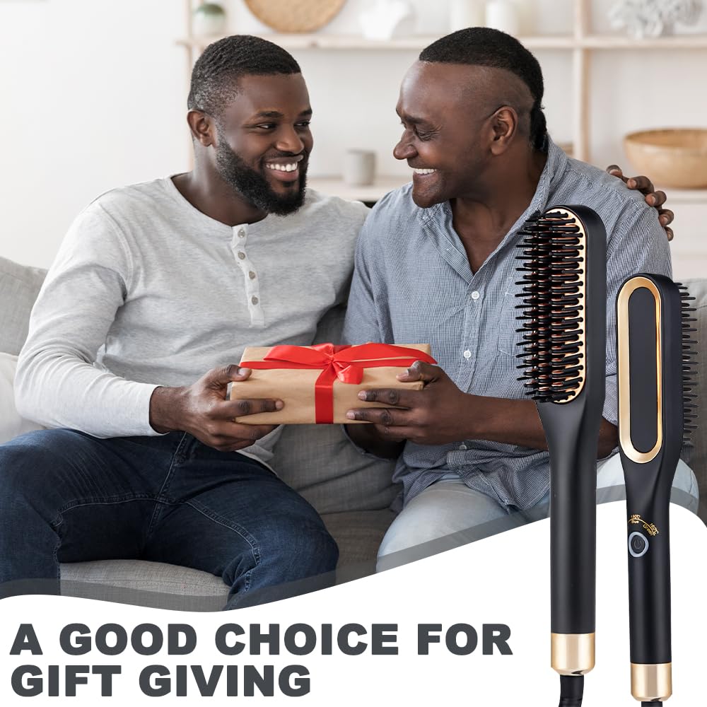 Lisseur Barbe Homme, électrique Brosse Lissante pour Cheveux, Lisseur a Barbe Homme avec 3 Réglages de Température, Chauffage Rapide, Brosse Lissante Ionique pour Stylisation et Soin de Barb