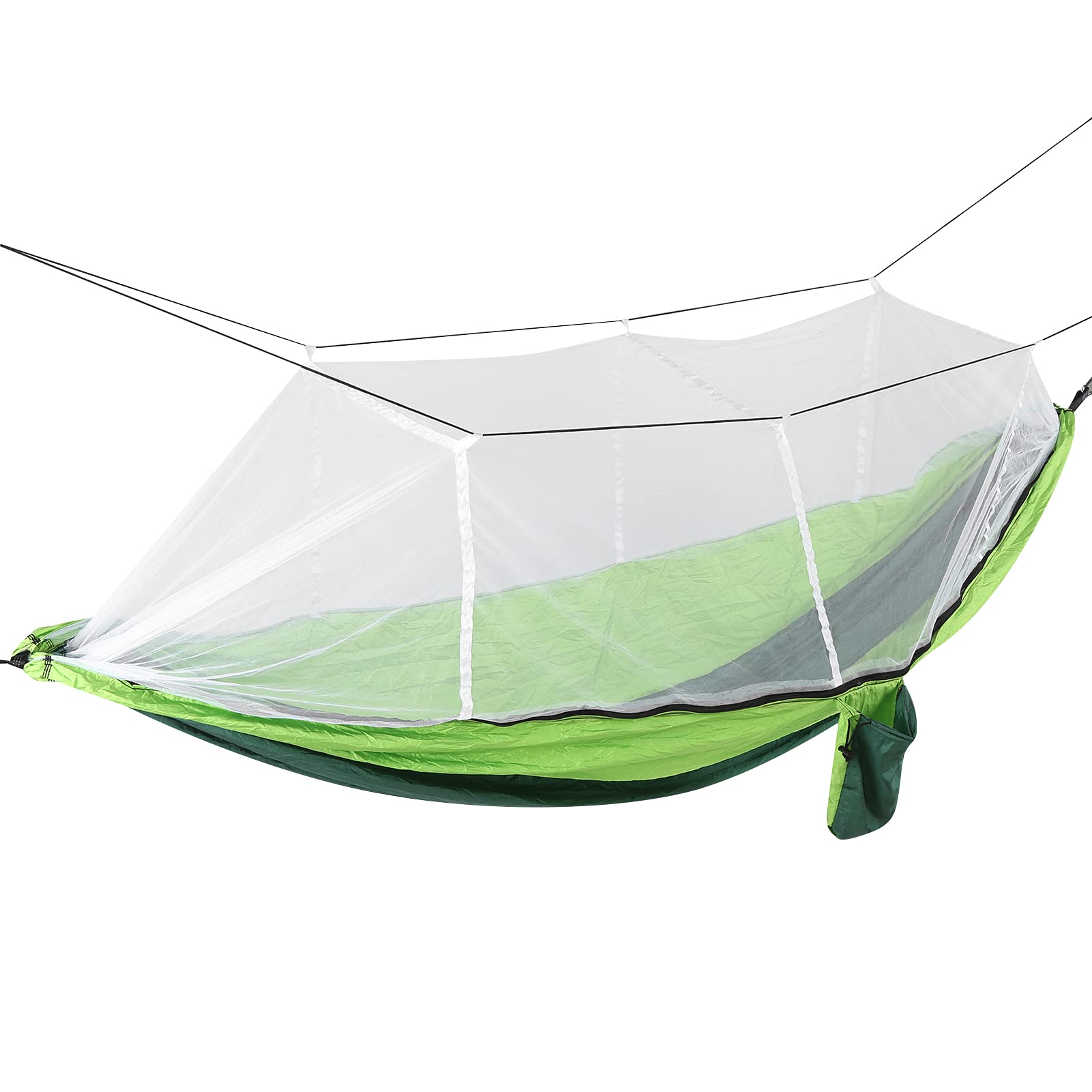 KANASI Amaca da campeggio con zanzariera, portatile, leggera, in tessuto di nylon paracadute, ideale per escursioni, campeggio e relax in giardino. (Dark green fruit pattern with green and white mesh)