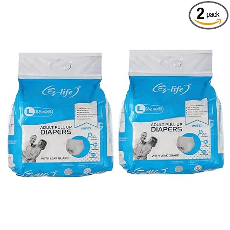 EZ-LIFE Unisex Adult Pull Up Adult Diapers With Leak Guard, Large| (Size:20-50 Inches)|(Pack of 2)