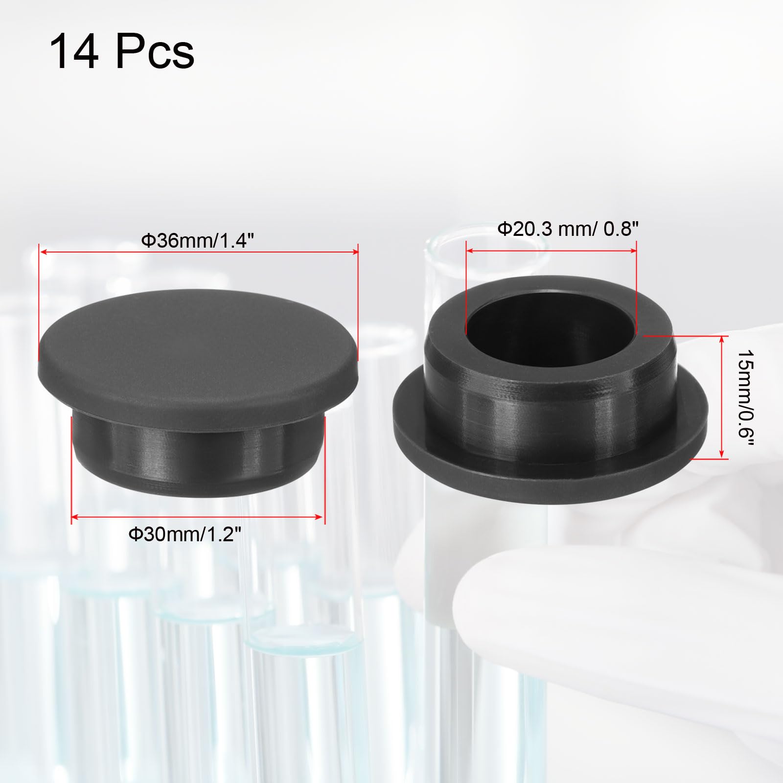 PATIKIL Silicone Rubber Plug, 14 Pcs Soft Flexible Solid Rubber Stopper T-shaped Silicone Plugs for 29mm Hole, Black - Image 2