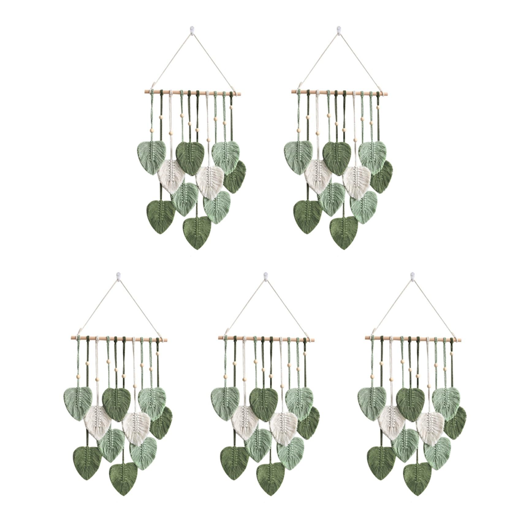 Vjsujehgy 5X Leaf Macrame Wall Hanging Boho Room Home Decor Woven Aesthetic Wall Tapestry Home Room Wedding Decoration Green