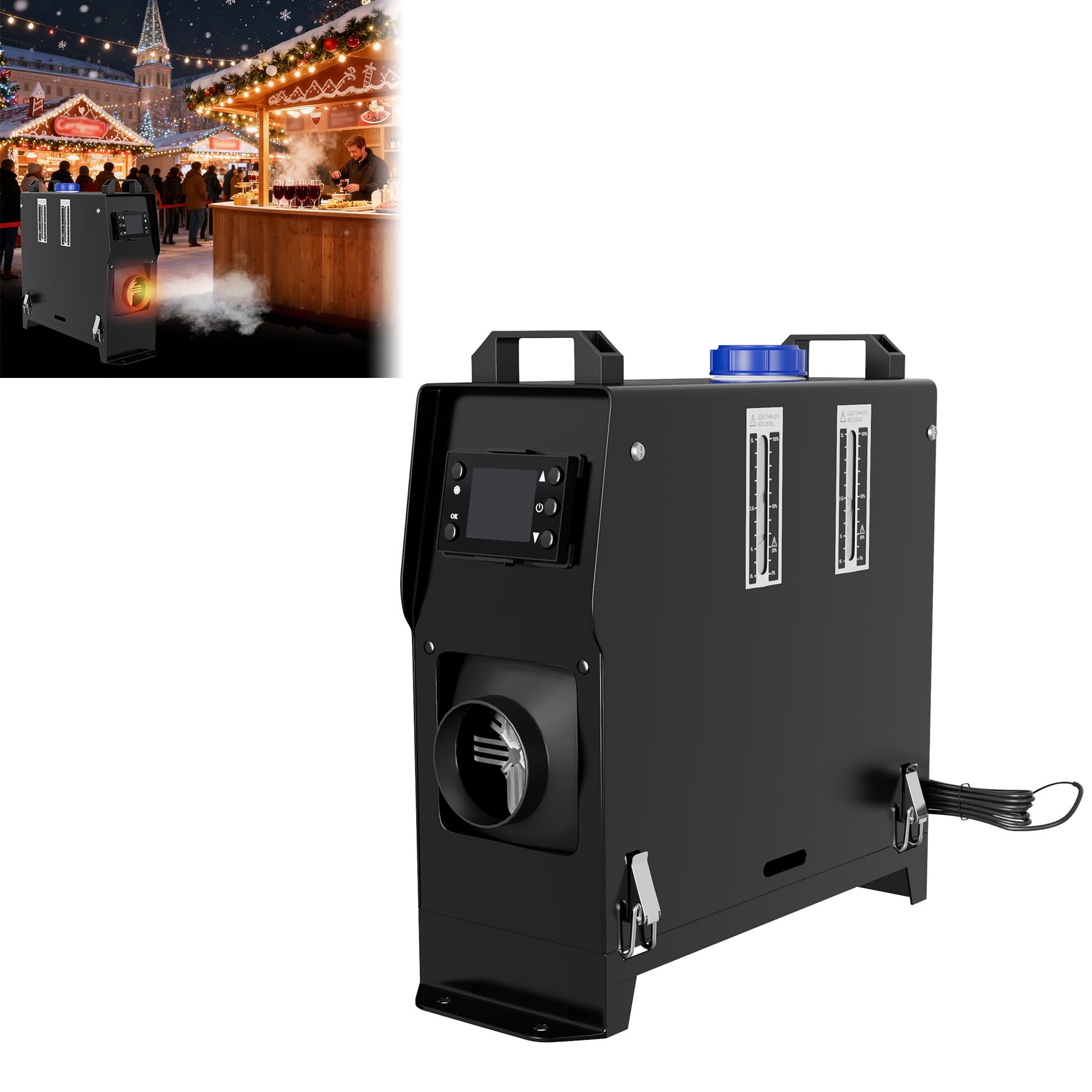ACXIN Dieselheizung für Camping Garten Terrasse, Tragbare 12V 8KW Diesel Standheizung mit LCD Display, Energiesparend Outdoor Heizung, Warmluftgerät Diesel Heater für Zelt Wohnwagen(Typ B- Schwarz)