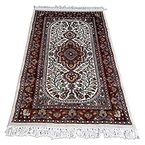 Amma Carpets Handgeknoopt Perzische kunst zijden tapijt 2×3 voet wit luxe traditioneel handgemaakt magisch tapijt