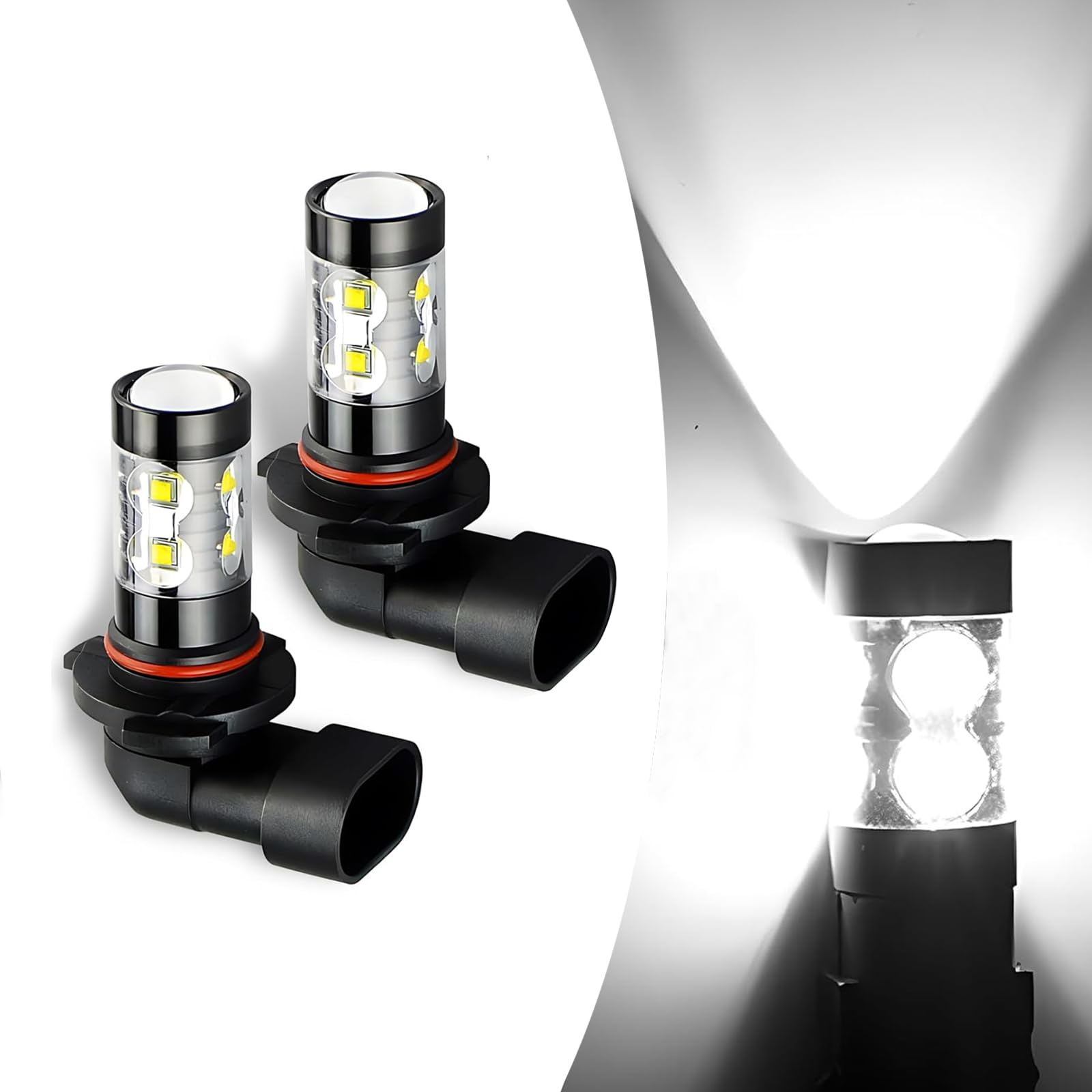 Pack-2 LED Car Fog Light, Waterproof Metal Vehicle Lighting Bulbs Replacements, Universal High-power Automotive Front Fog Light Accessories for Truck SUV Car (White Light #9005)