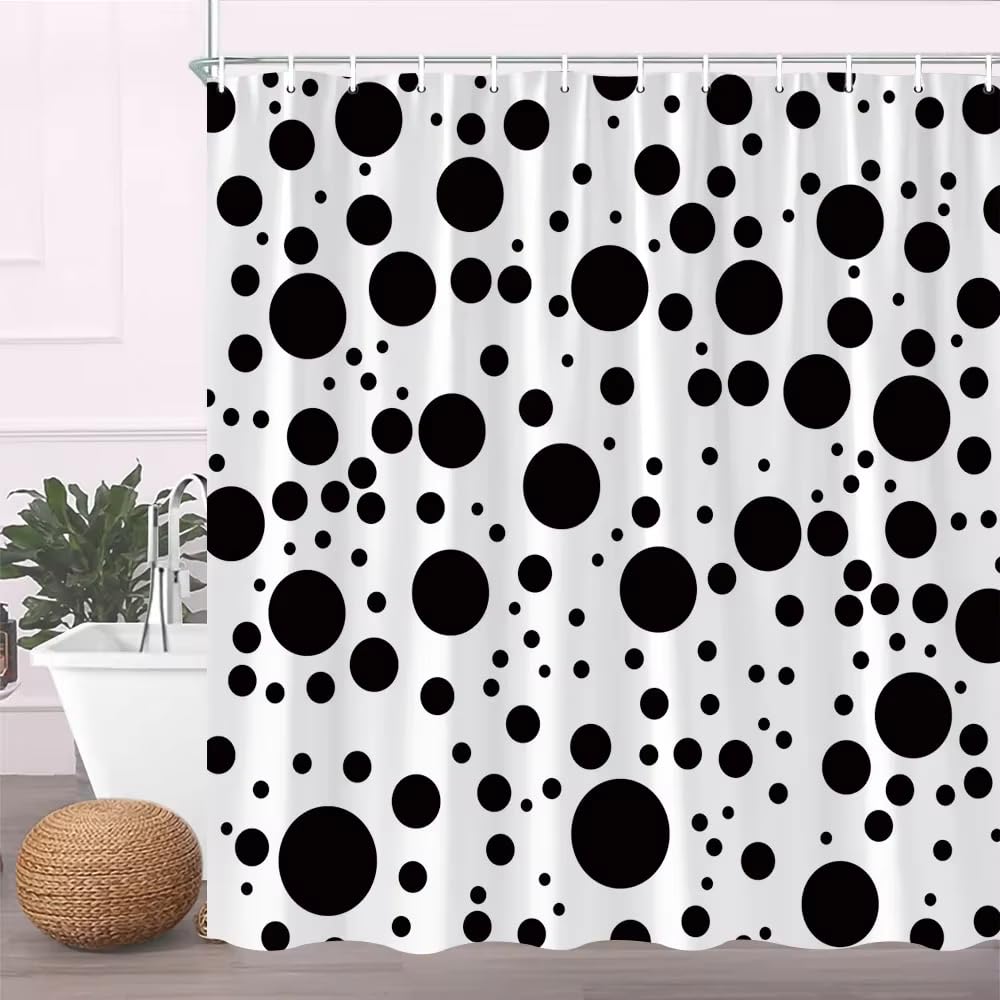 KELAIMI Teal Blue Abstract Circle Shower Curtain,Abstract Simple Geometric Bathroom Curtain,Waterproof Washable Bathtub Curtains with Hooks Black White 90X180Cm